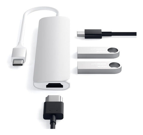 Adaptador Satechi Multi Porta Fino USB-C HDMI 4K - Prata